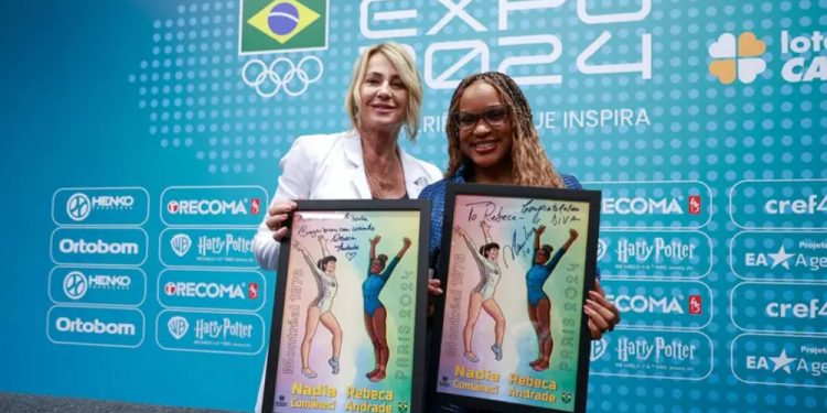Rebeca Andrade e Nadia Comaneci se encontram em painel histórico da COB Expo